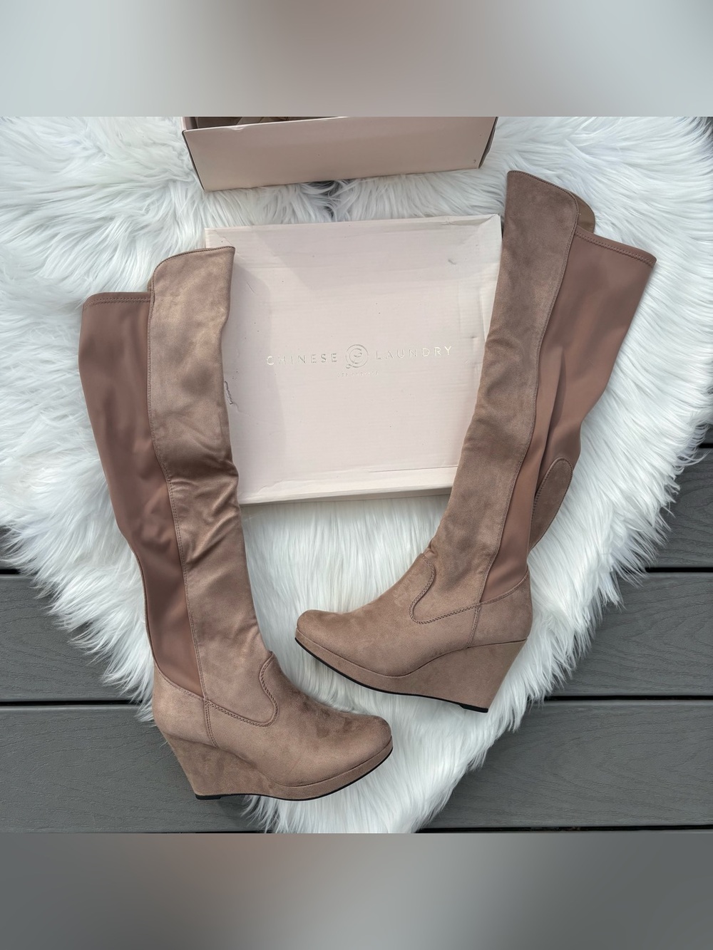 Suede Knee High Wedge Boots